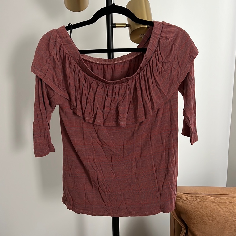 Anthropologie off the shoulder light red/purple jersey top
